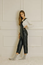 Taylor Faux Leather Overalls Side