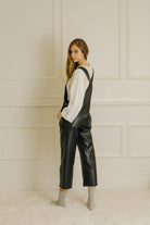 Taylor Faux Leather Overalls Back