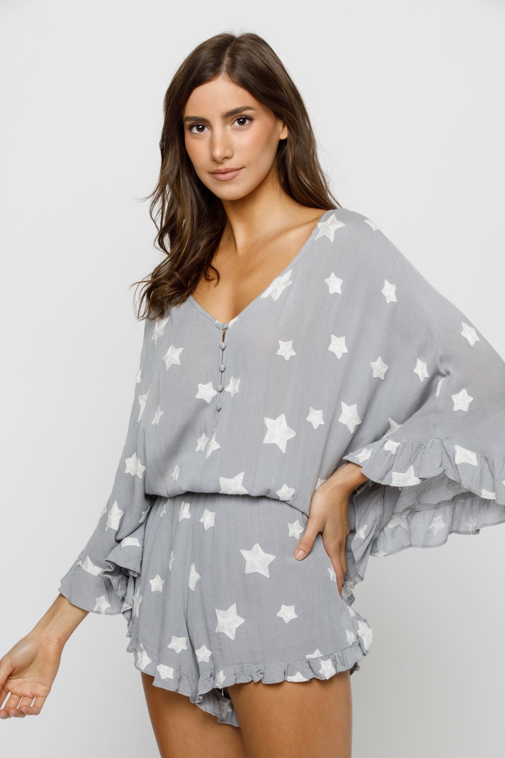 Monica Star Patches Gray Romper Front