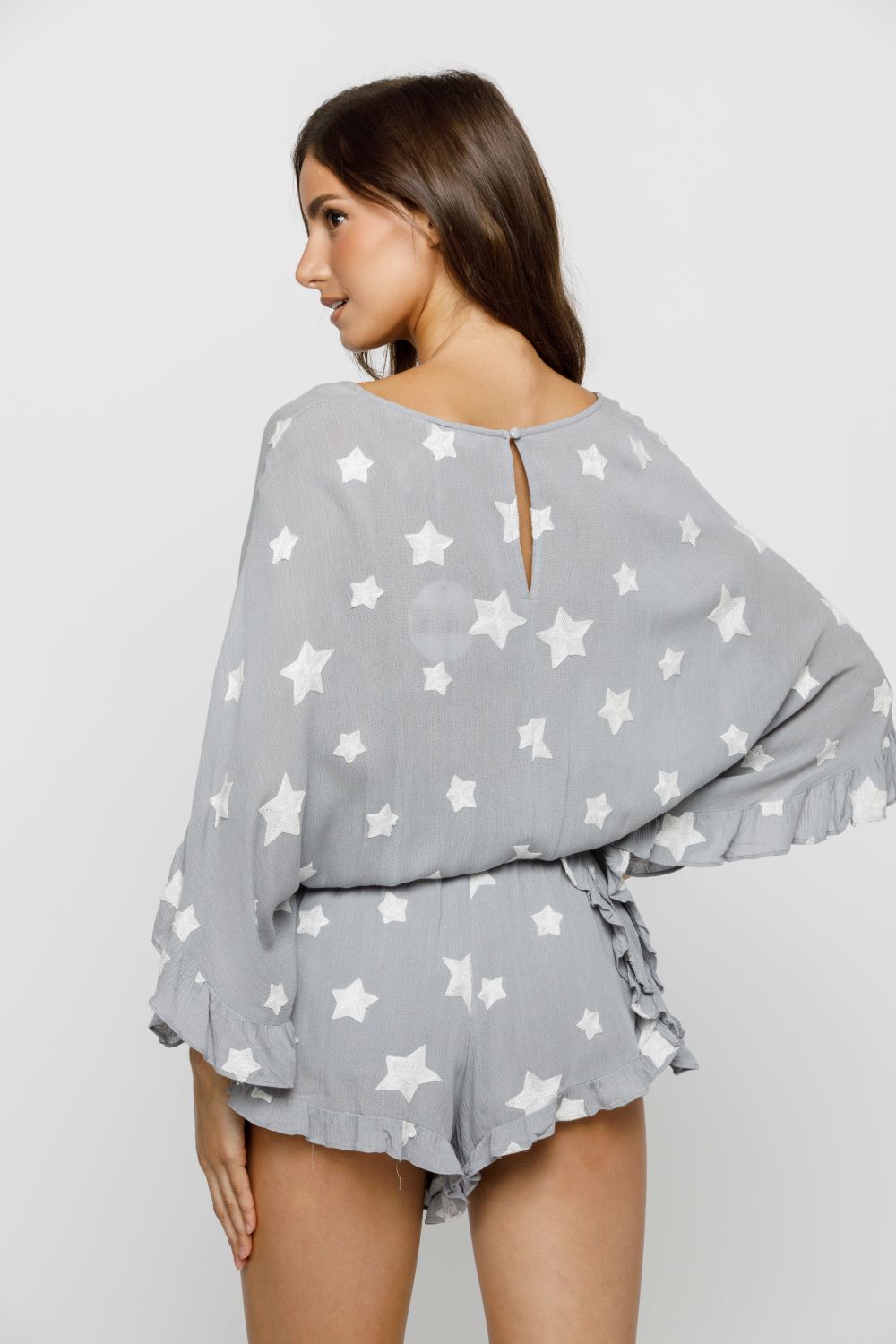 Monica Star Patches Gray Romper Back