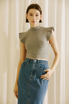 Salem Grey Ribbed Cap Sleeve Crop Top Front