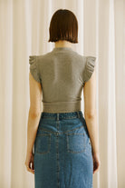 Salem Grey Ribbed Cap Sleeve Crop Top Back