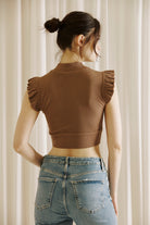 Salem Brown Ribbed Cap Sleeve Crop Top Back