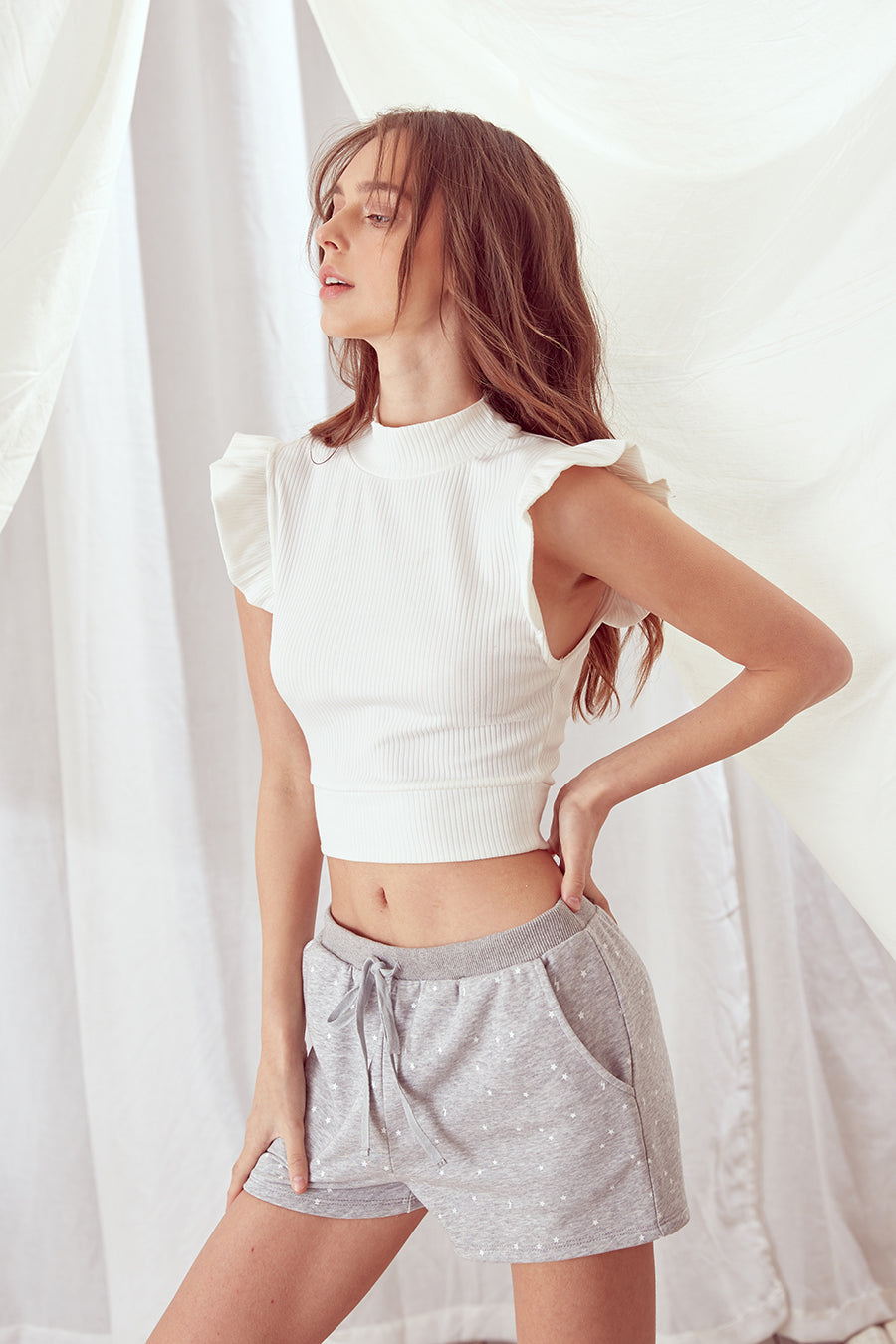 Salem White Ribbed Cap Sleeve Crop Top Front