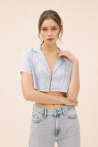 Tess Blue Crop Top Front