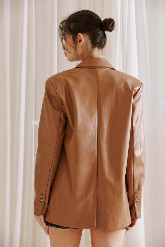 Cassandra Faux Leather Oversized Blazer Back