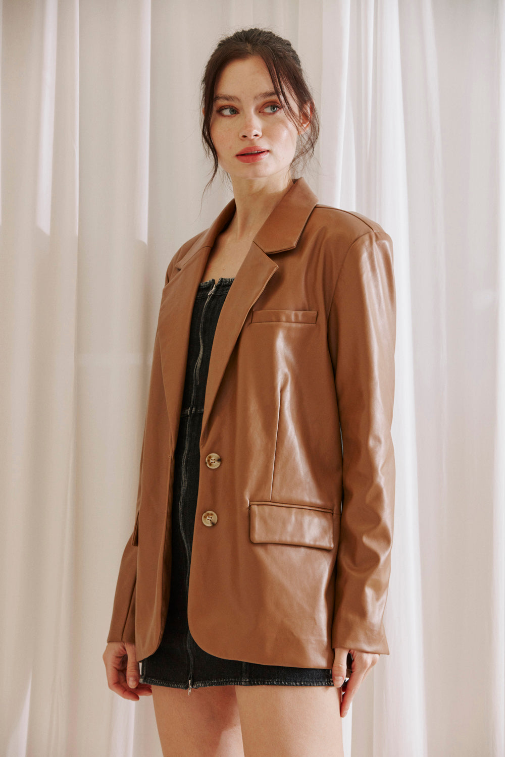 Cassandra Faux Leather Oversized Blazer Side