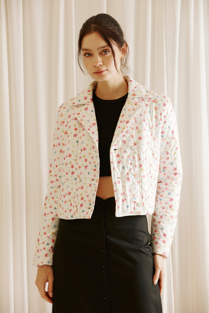 Ulani White Floral Quilted Jacket Front