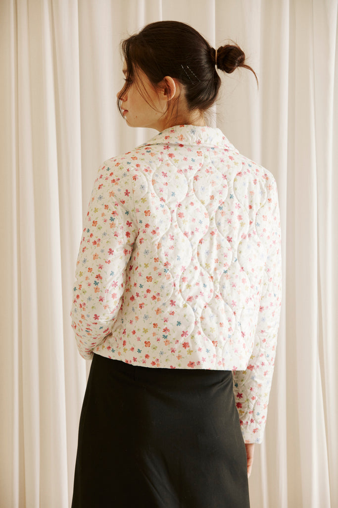 Ulani White Floral Quilted Jacket Back