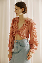 Rooney Layered Ruffle Crop Top Side in Mauve