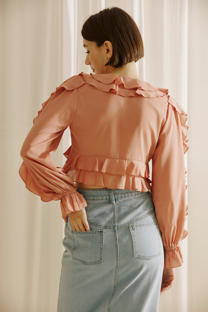 Rooney Layered Ruffle Crop Top Back in Mauve