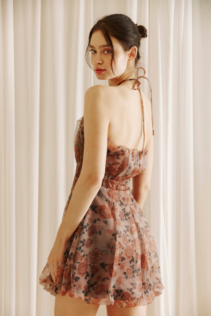 Thalia Rose Print Halter Mini Dress Side