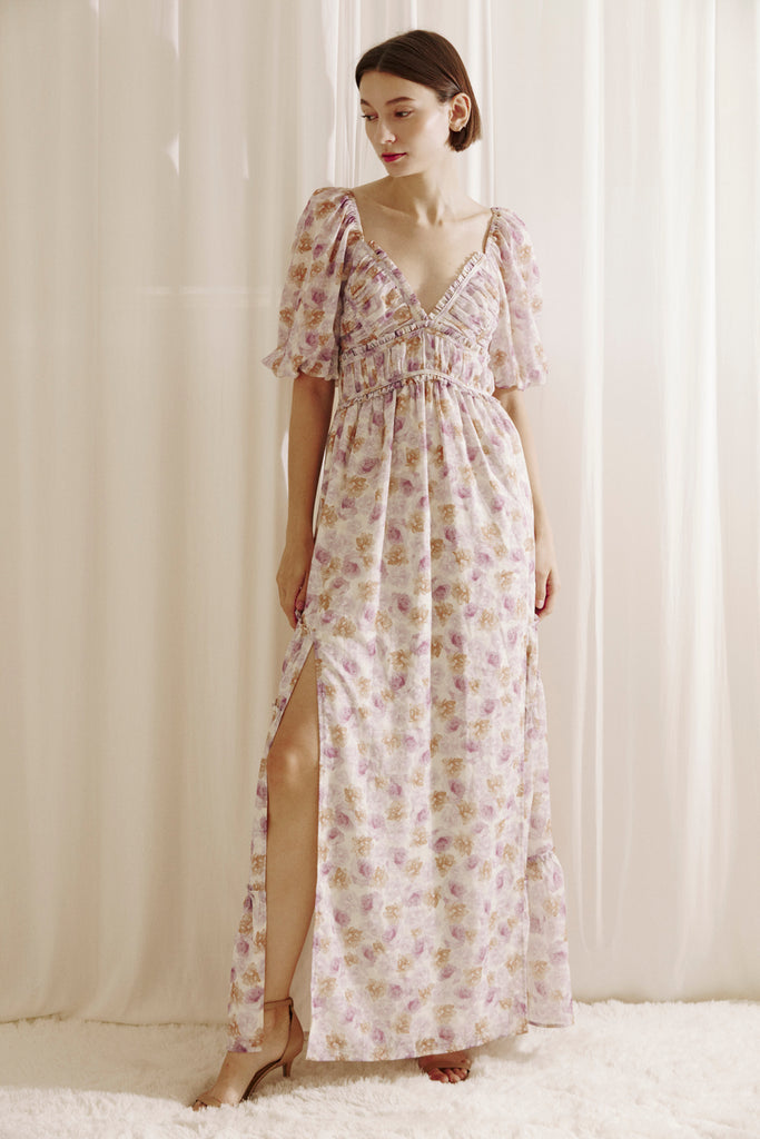 Zia Floral Watercolor Maxi Dress Front