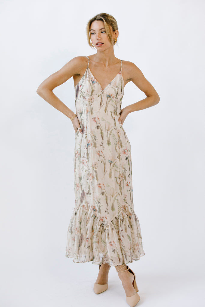 Eleanor Tulip Floral Fishtail Midi Dress Alternative