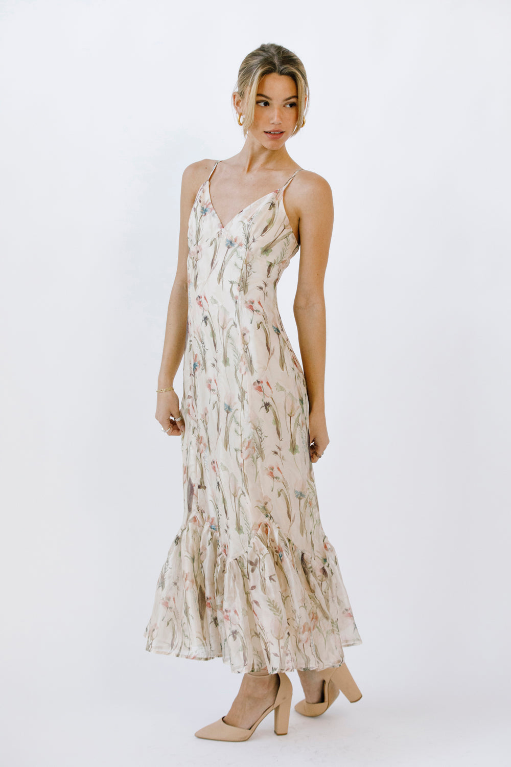 Eleanor Tulip Floral Fishtail Midi Dress Front