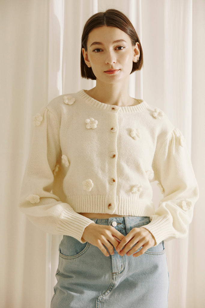 Imogen 3D Flower Cardigan Sweater Front