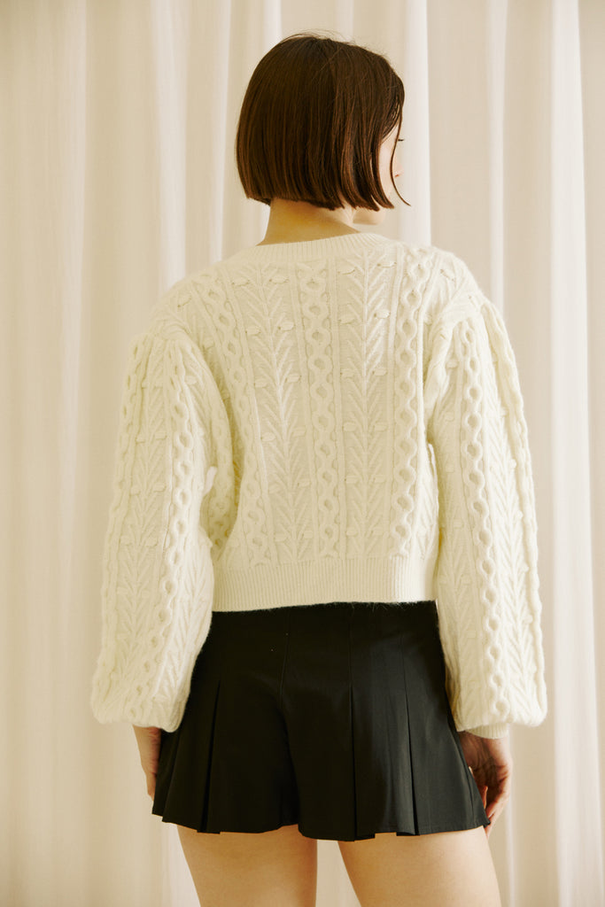 Poppy Cable Knit Cardigan Back in Cream