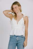 Millie White Ruffled Strap Top Front