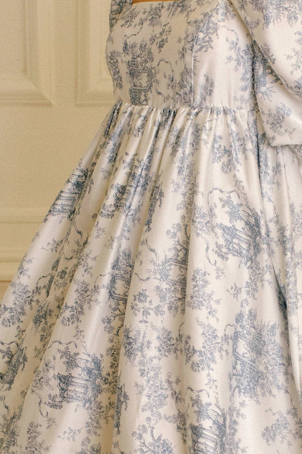 Blue garden toile print on a dress