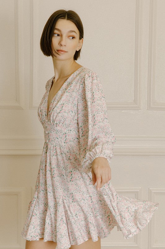 Victoria Ditsy Floral Print Mini Dress Side
