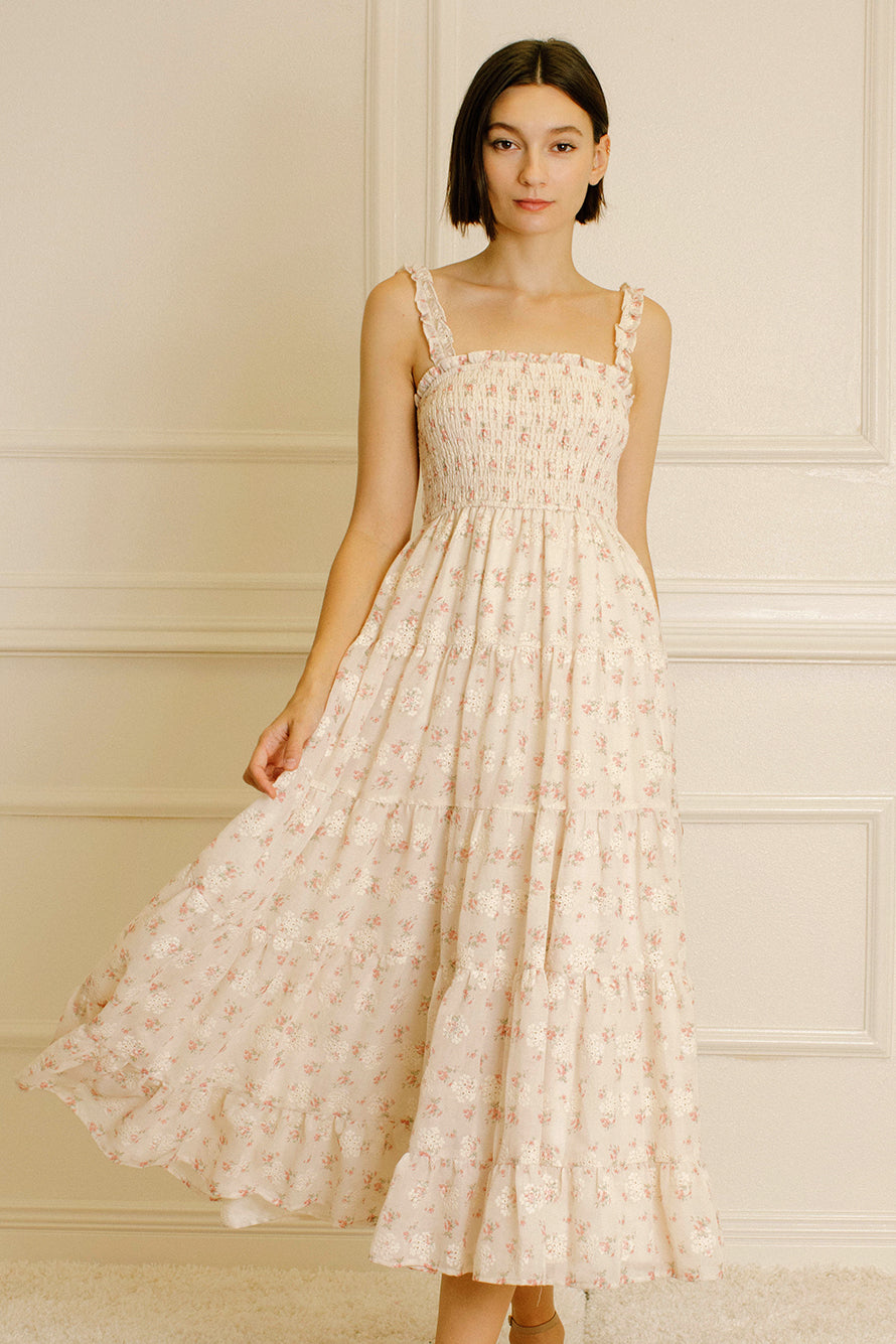 Amelia Floral Eyelet Midi Dress Front