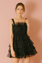 Wednesday Black Tulle Mini Dress Front