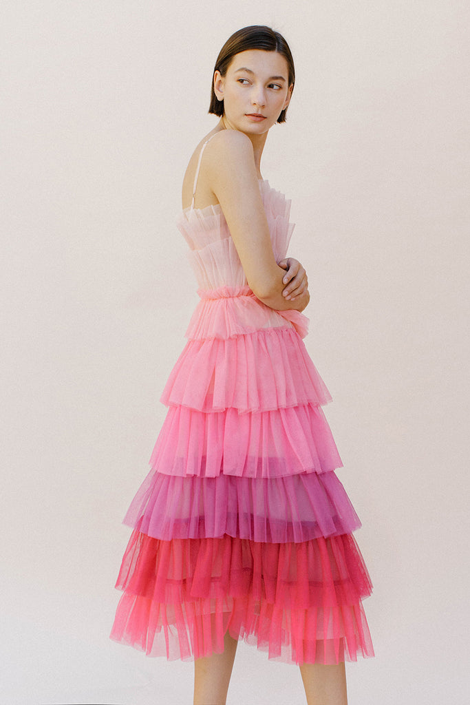 Elyna Pink Ombre Tulle Dress Back