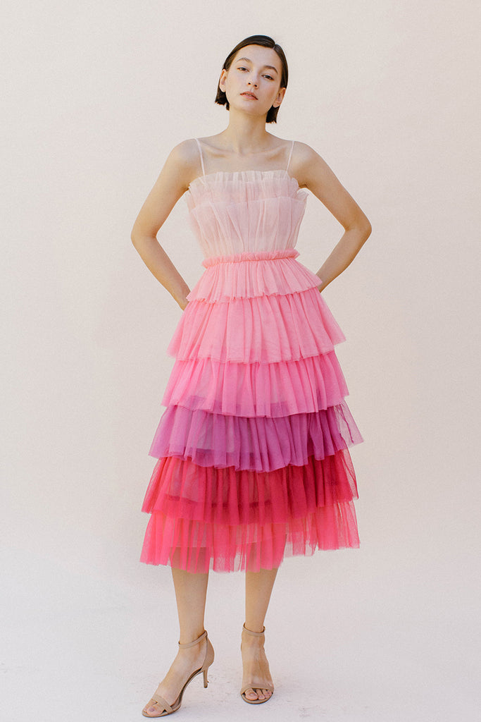 Elyna Pink Ombre Tulle Dress Full