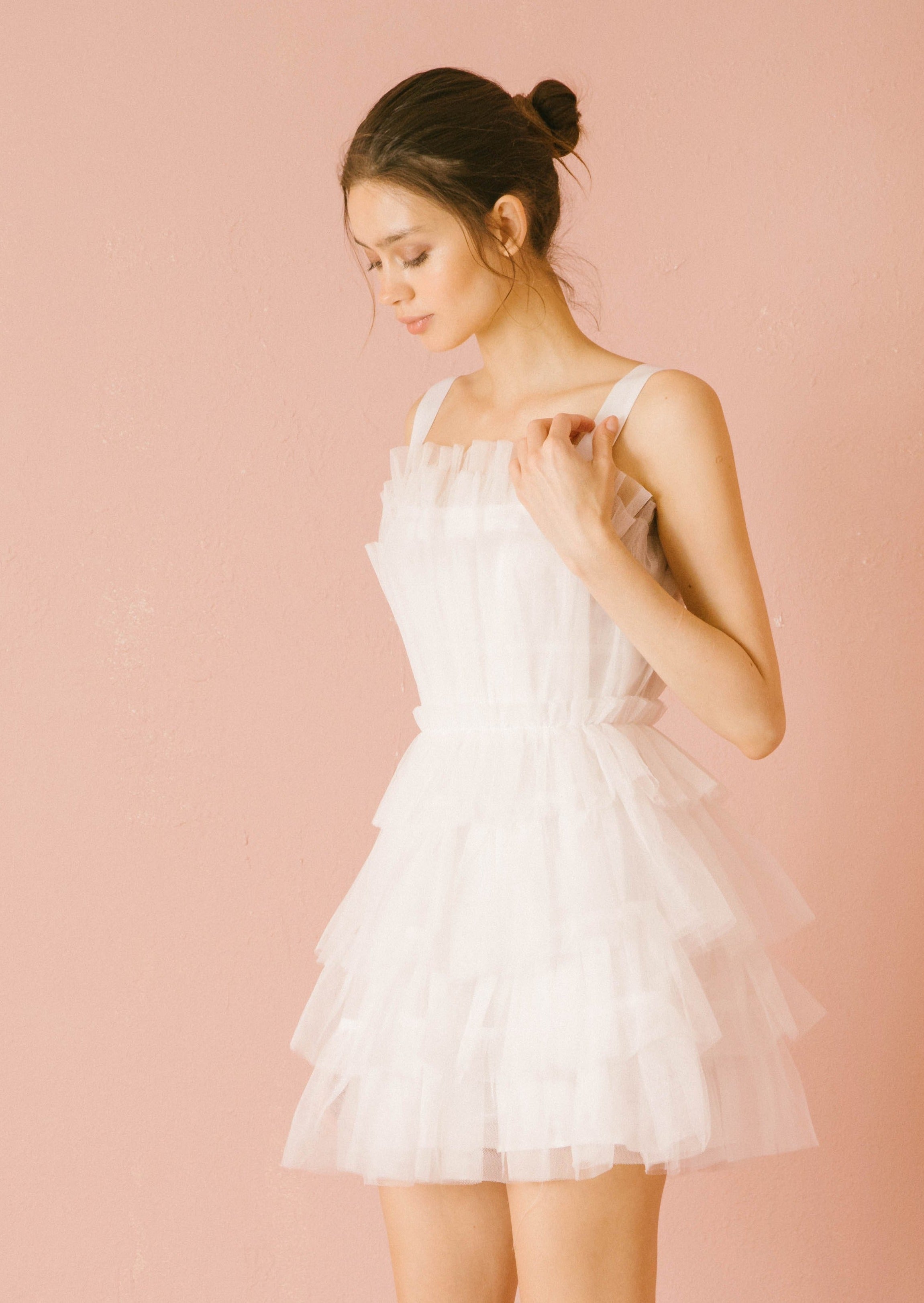 White Tulle Mini Dress Side