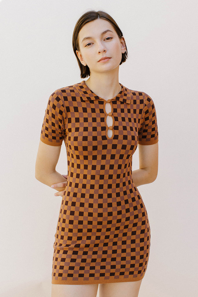Sadie Checkered Knit Bodycon Mini Dress Alternative