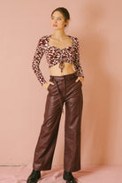 70s-Inspired Burgundy Ruched Crop Top Alternative 