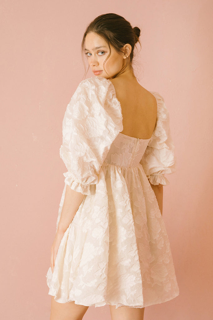Ariana Floral Babydoll Dress Side in Cream