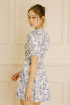 Olivia Garden Print Blue Toile Dress Side